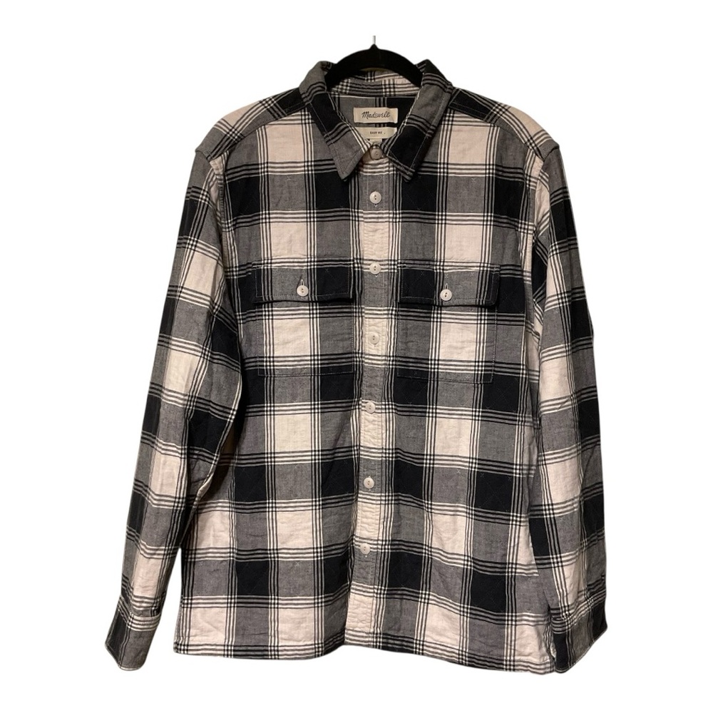 Madewell Men’s L Quilted Easy Shirt-Jacket in black -off-white plaid Cabincore